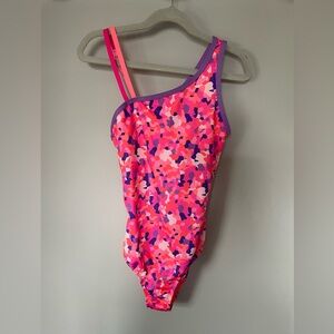 Lands End One-Piece Bathing Suit Pink Coral Girls Size 12 UPF 50 Swim Vacation